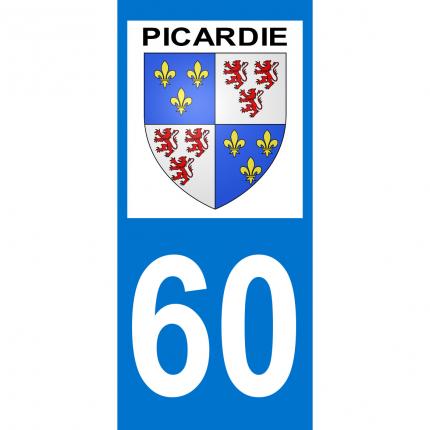Autocollant pour plaque auto: blason Picardie + département 60 (Oise)