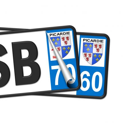 Plaques d'immatriculation avec autocollant blason Picardie et numéro 60 (Oise)