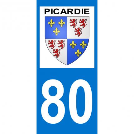 Autocollant pour plaque auto: blason Picardie + département 80 (Somme)