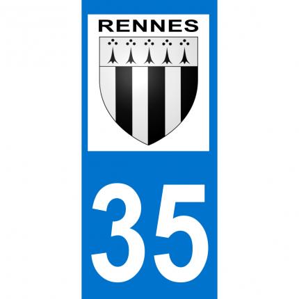 Autocollant pour plaque auto: blason Rennes + département 35 (Ille-et-Vilaine)