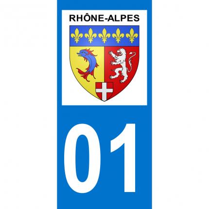 Autocollant pour plaque auto: blason Rhône-Alpes + département 01 (Ain)