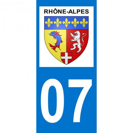 Autocollant pour plaque auto: blason Rhône-Alpes + département 07 (Ardèche)