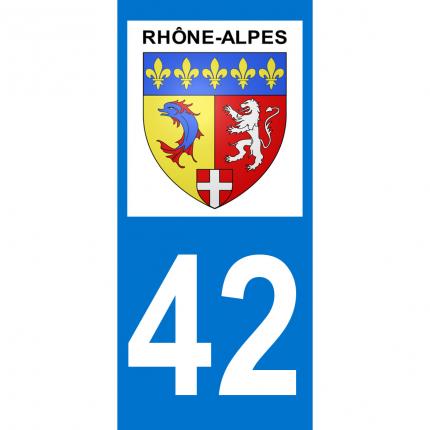 Plaques d immatriculation avec blason autocollant Rhône-Alpes + département 42 (Loire)