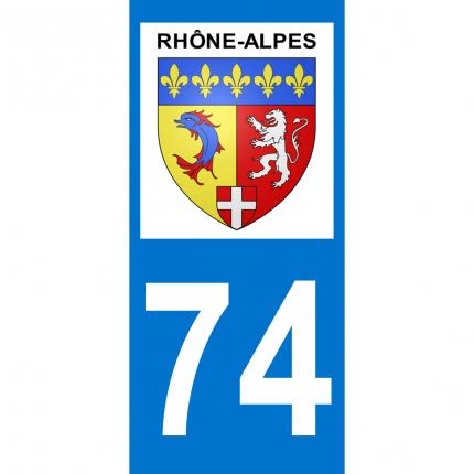 Autocollant pour plaque auto: blason Rhône-Alpes + département 74 (Haute-Savoie)