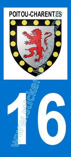 Autocollants Département 16 Charente Pour Plaque Immatriculation - Lot De 2 Stickers Région Poitou-Charentes